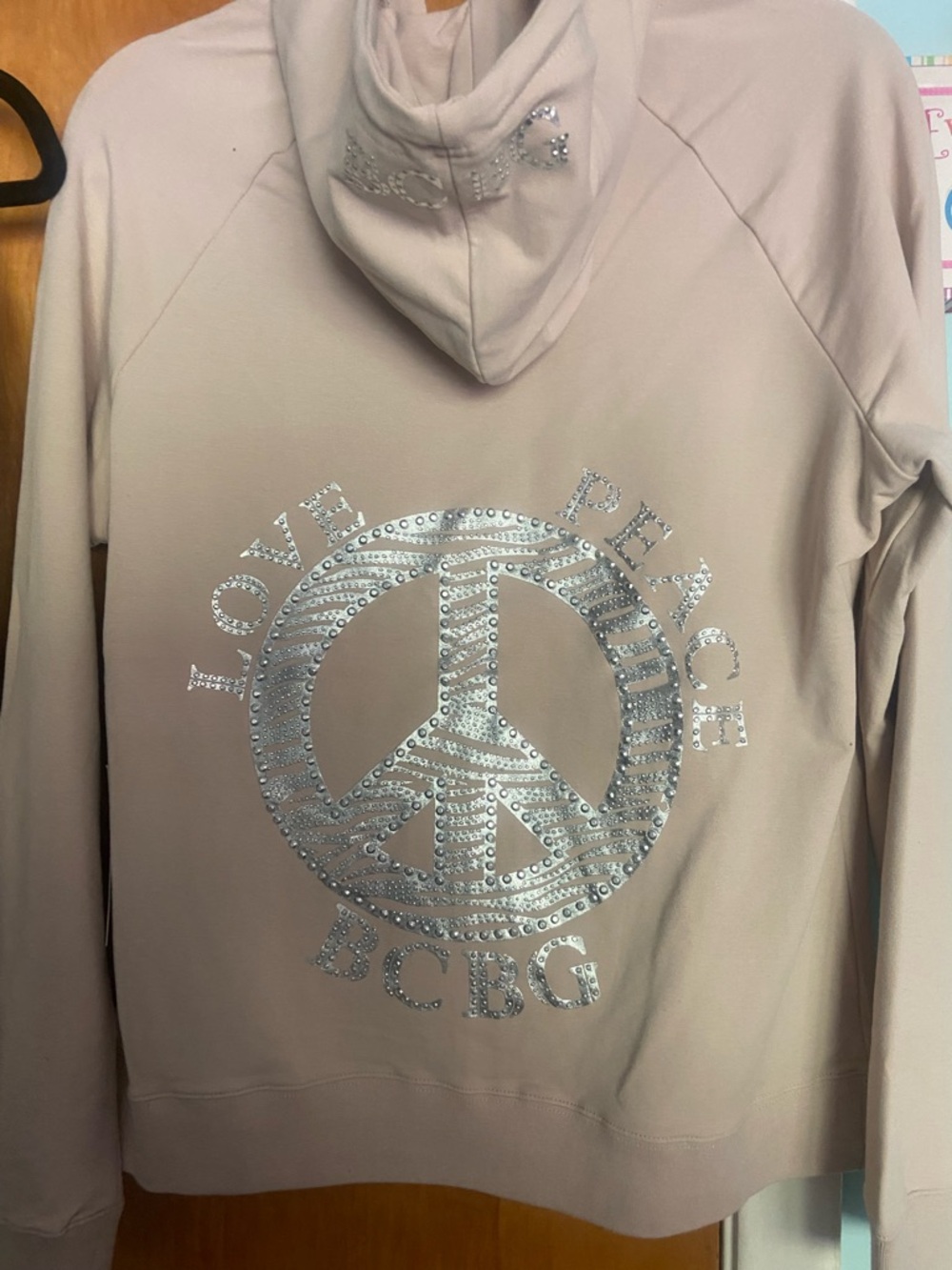 ✌️BCBGMaxAzria Beige Zip-Up Hoodie/Pants with Silver Logos/Hardware